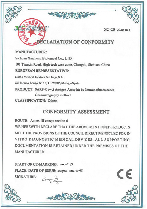 China Sichuan Xincheng Biological Co., Ltd. Certificaten